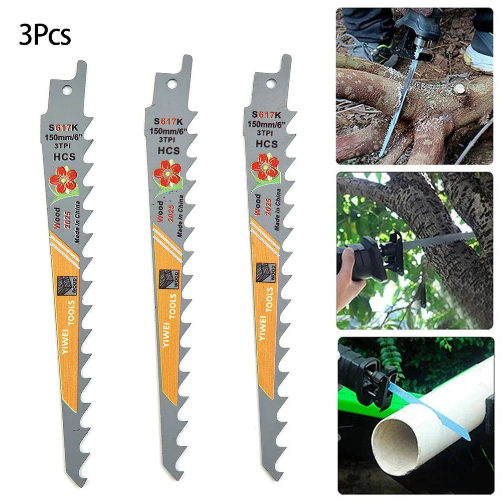 3Pcs 150mm 3 TPI HCS Reciprocating Saw Blades Saber Saw Handsaw Multi For Wood Metal PVC Tube Cutting Saw Blades Tools Qme Default Title