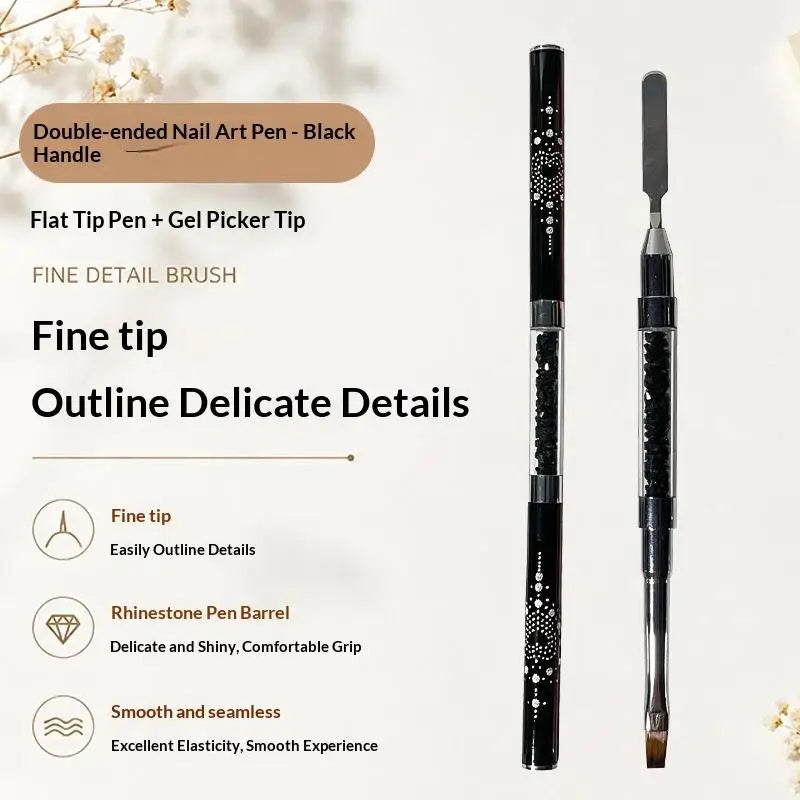 Crystal Nail Art Liner Brush Dual Head Painting Pen Lightweight Qme Black