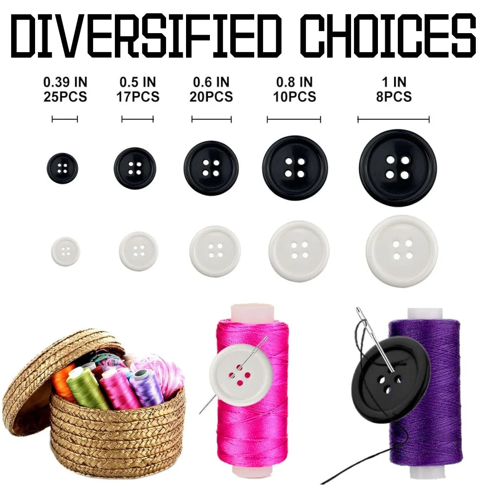 160PCS Round Resin Sewing Button 4 Holes Craft DIY Garment Sewing Button Mixed 5 Sizes Black and White Button Sewing Accessories Qme