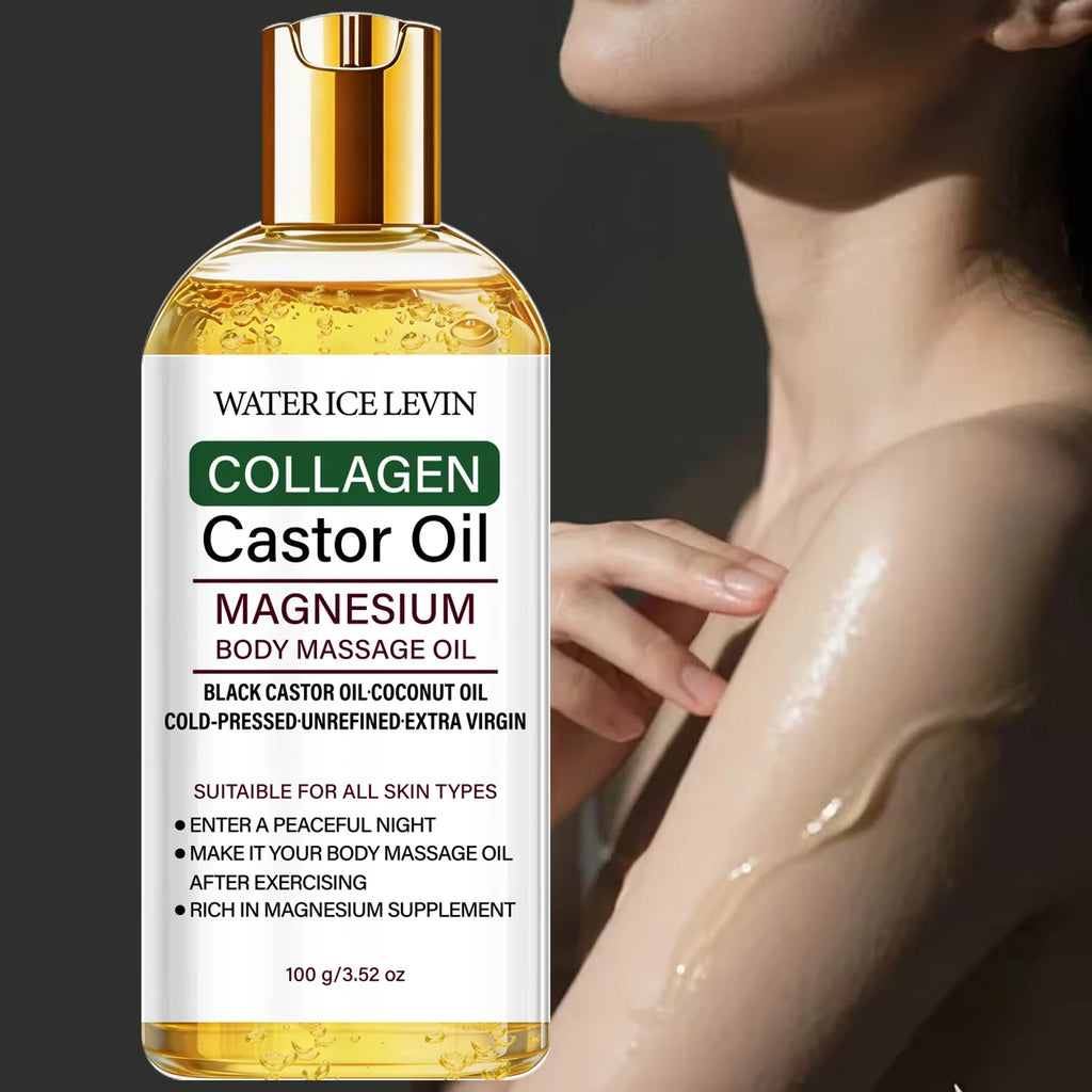 Cold-Pressed Castor Oil Body Massage Oil with Collagen & Magnesium, Moisturizing Care Qme