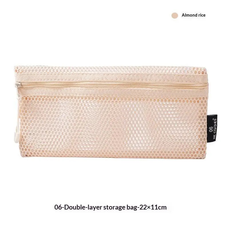 Breathable Mesh Zipper Storage Pouch Visible Large Capacity For Stationery Cosmetics Cables Travel Qme C