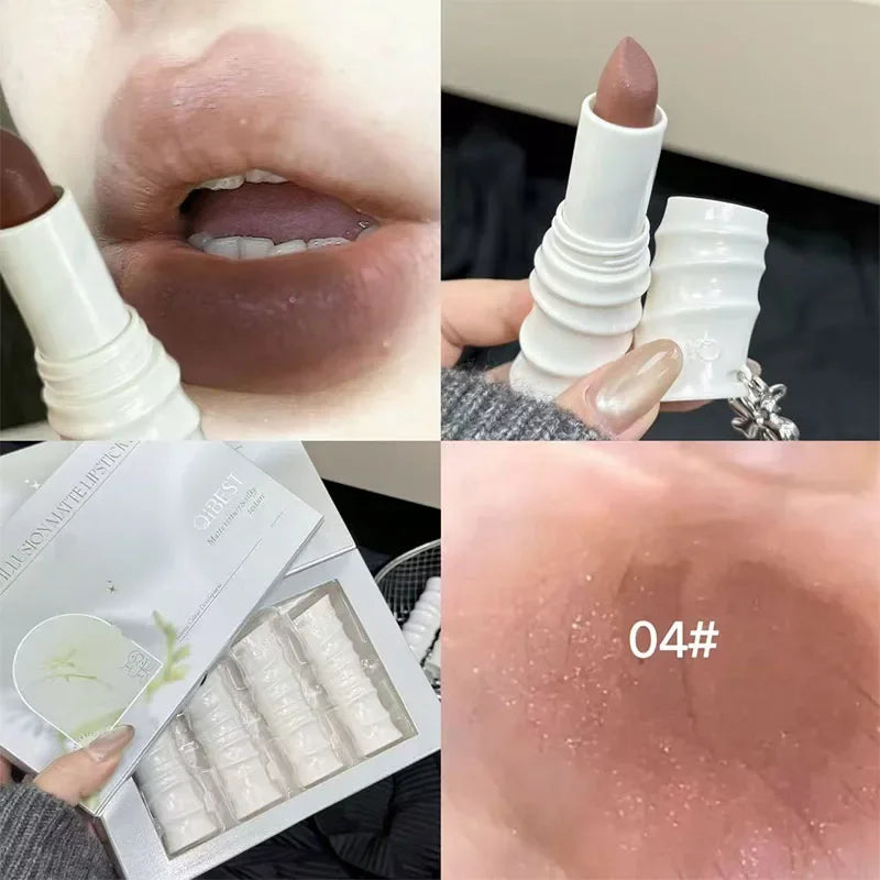 QIBEST 4 Colors Lip Stain Light Color Makeup Sets Soft Mist Waterproof Colorful Lipstick Long Lasting Shiny Lipstick Cosmetics Qme