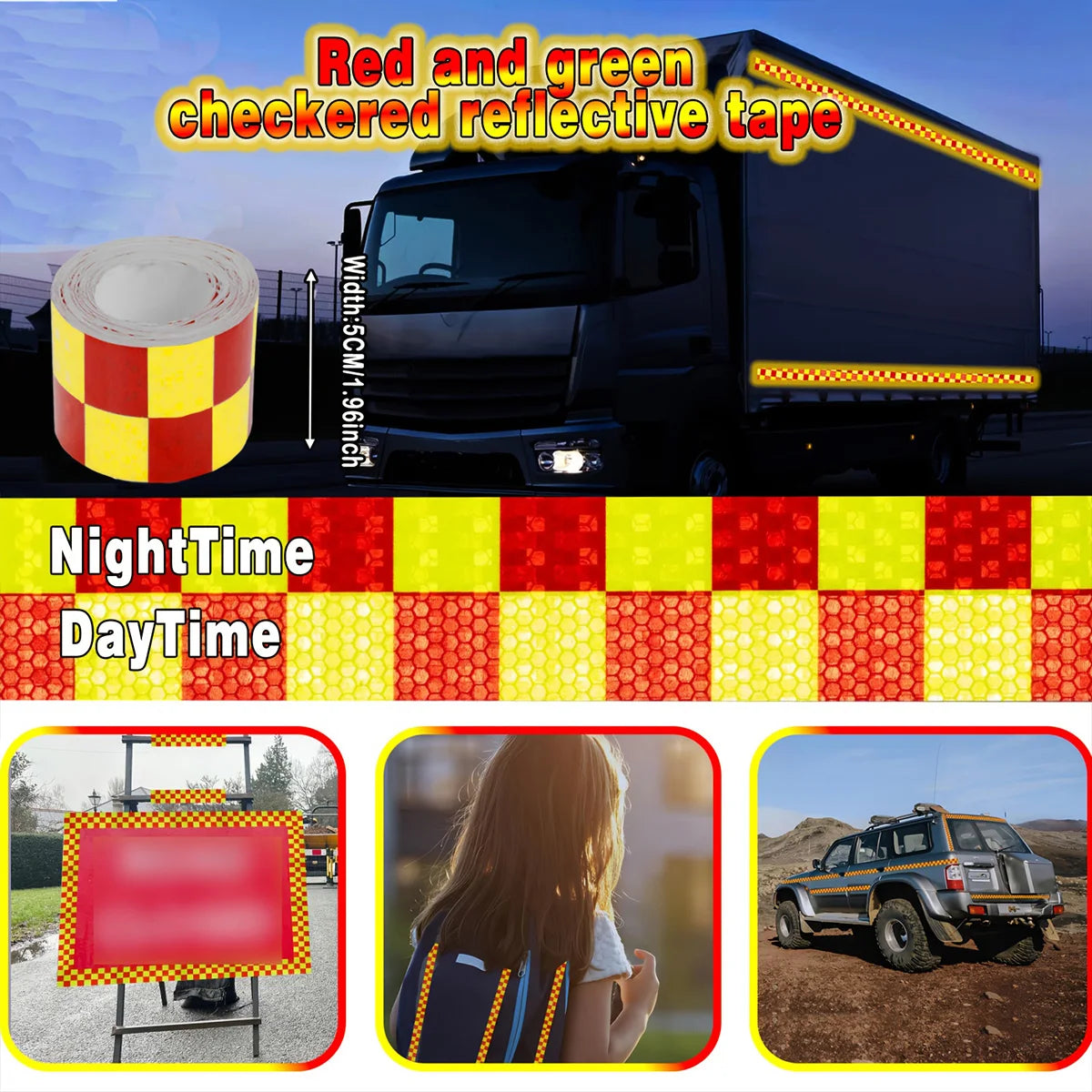 Reflective Sticker Car Safety Warning Tape for Bicycle Scooter Truck - Decorative Warning Marking Tools Qme Red and green 1m 5cm