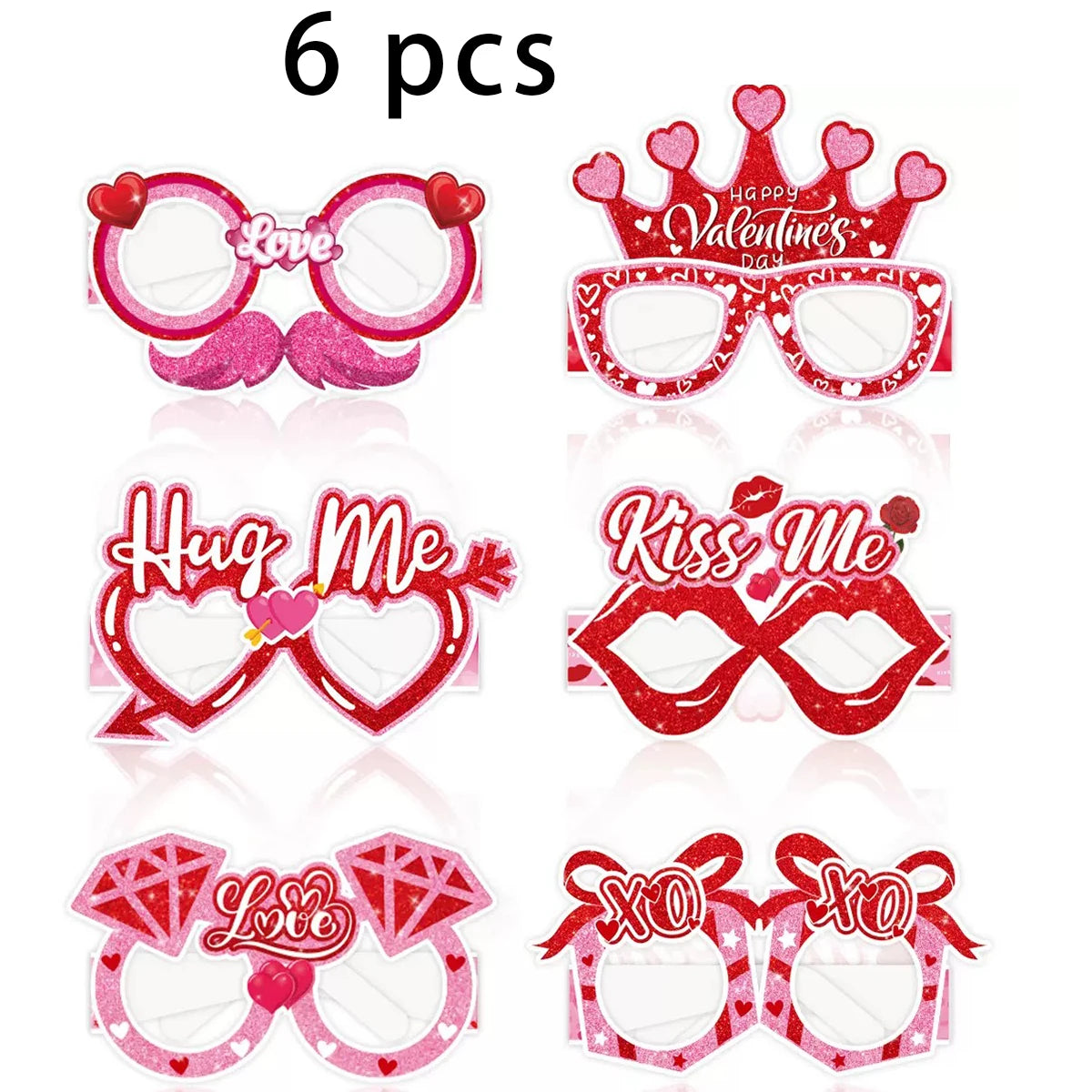 Pack of 6 Valentine's Day Party Decorative Glasses, Available in Various Styles and Vibrant Colors Perfect for Party Decoration Qme 6Pcs