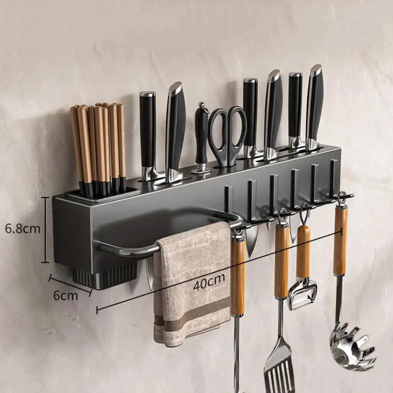 Wall Mounted Kitchen Knife Storage Rack Pot Lid Holder Cutting Board Qme Black 40cm