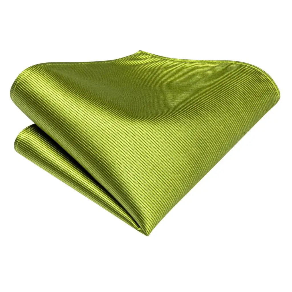 Hi-tie Solid Green Orange Mens Fashion Necktie Handkerchief Cufflinks Qme