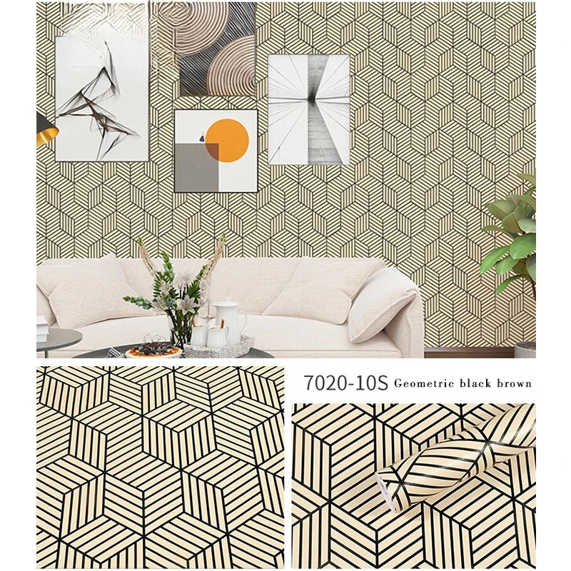Thickened Nordic Self-adhesive Waterproof Wallpaper Bedroom Living Qme black 6mx45m