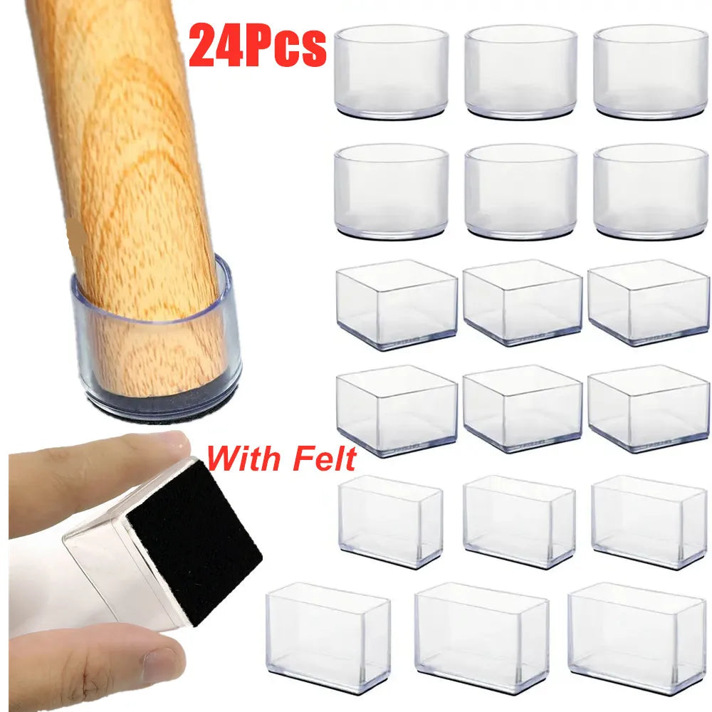 24Pcs Table Chair Leg Protector with Felt Sofa Non-slip Mute Rubber Leg Mat Wood Floor From Scratches Floor Protectors Pads Qme