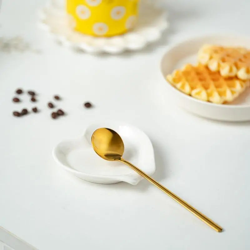 Heart Shaped Ceramic Spoon Rest Pad Coffee Holder Soup Ladle Rack Qme