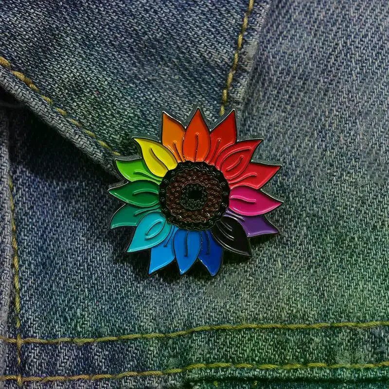 Rainbow Sunflower Enamel Pin Collar Lapel Badge Backpack Clothing Accessories Fashion Jewelry Gift For Party Daily Wear Qme