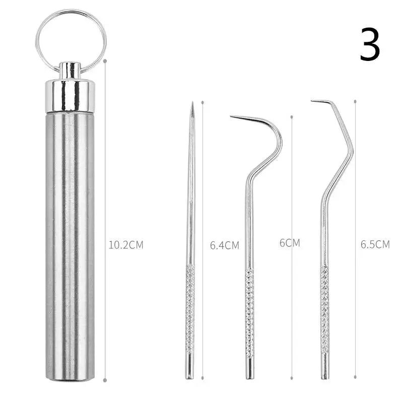 Metal Toothpicks Tooth Cleaningtool Storage Tube Stainless Steel Qme 3