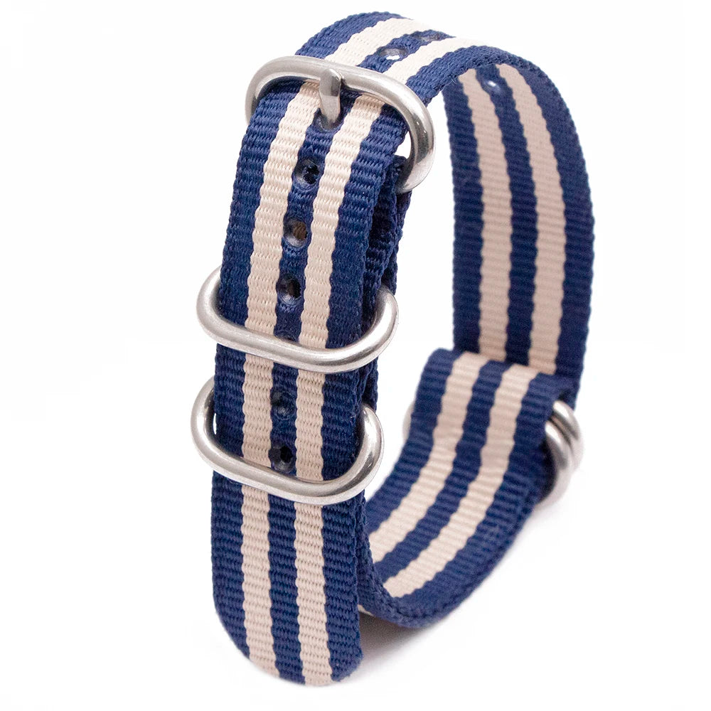 Durable Nylon Watch Strap Army Sport Style Watch Band 18/20/22/24MM 41 Colors Replacement Watch Accessories Qme 3Blue 2White 24mm