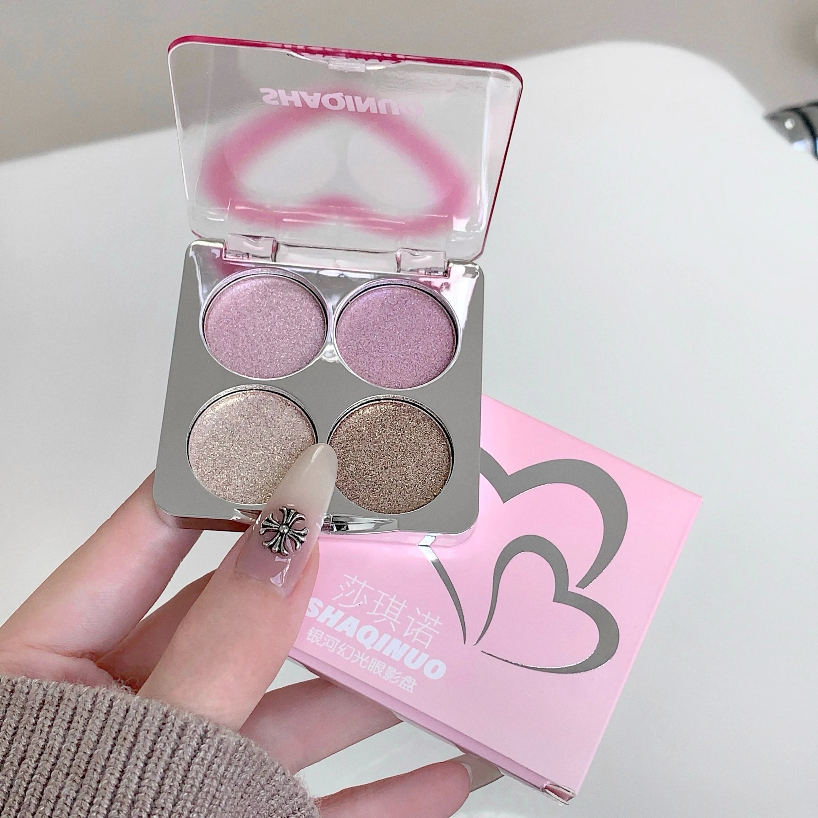 4-Color Glitter Eyeshadow Palette SHAQINUO Pearlescent Shimmer Qme