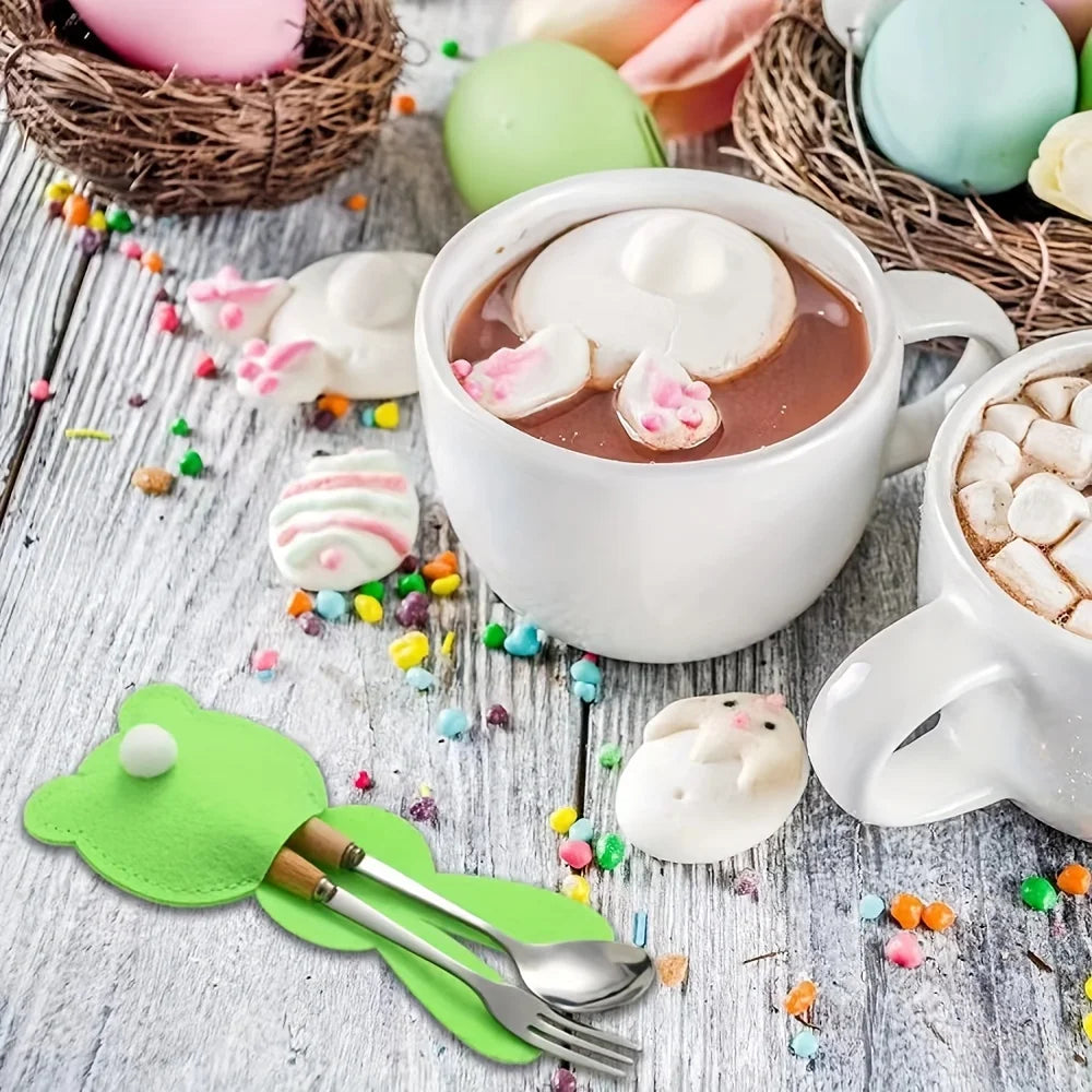 4Pcs felt tableware rack bag, creative Easter thickened felt cute rabbit tableware knife and fork storage party table decoration Qme