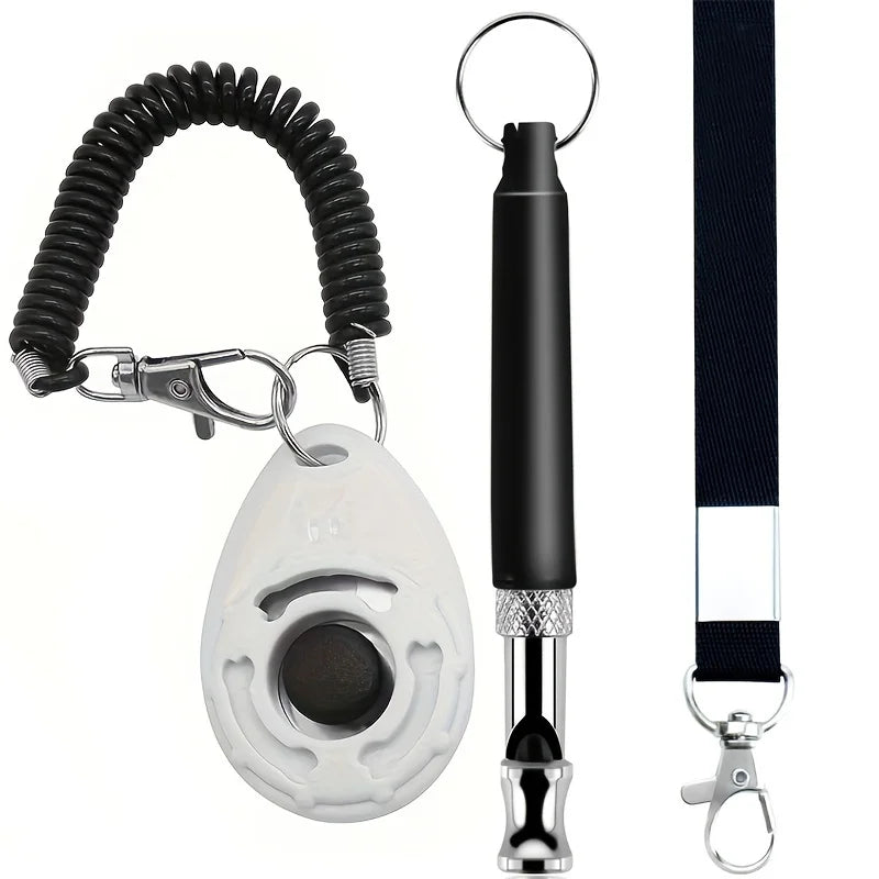 2pc pet exercise clicker, ultrasonic dog whistle (with 1 hanging rope), pet behavior training correction instruction beeper Qme WHITE