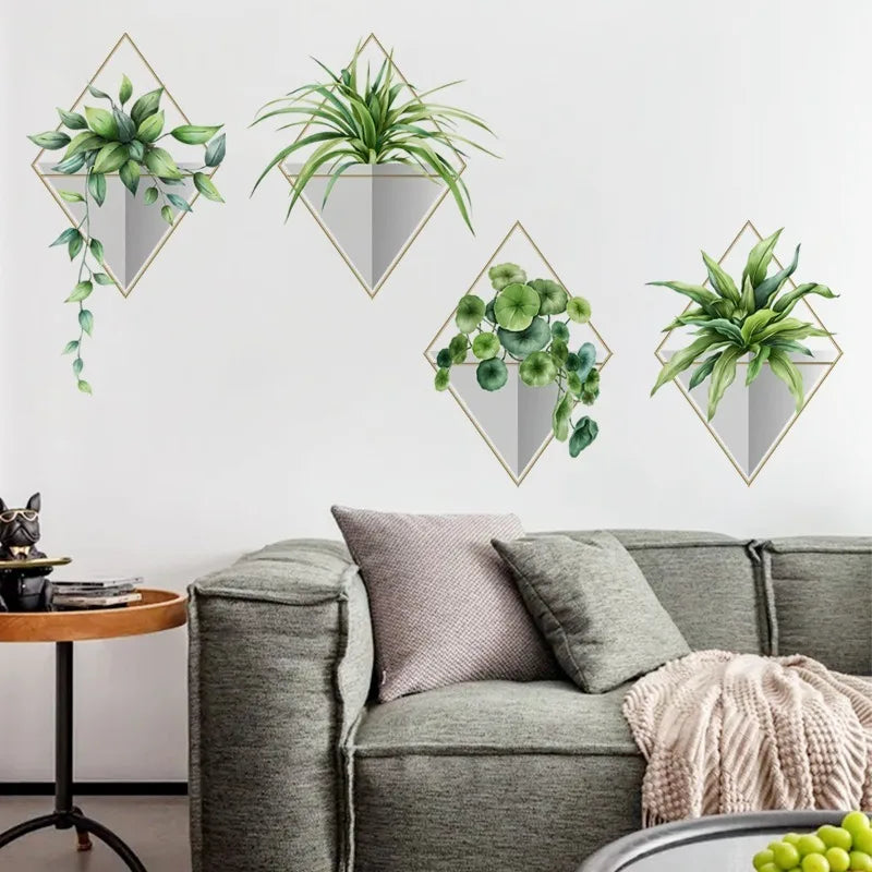 3D Vinyl Bonsai Wall Stickers Tropical Green Plant Rose Tulip Qme