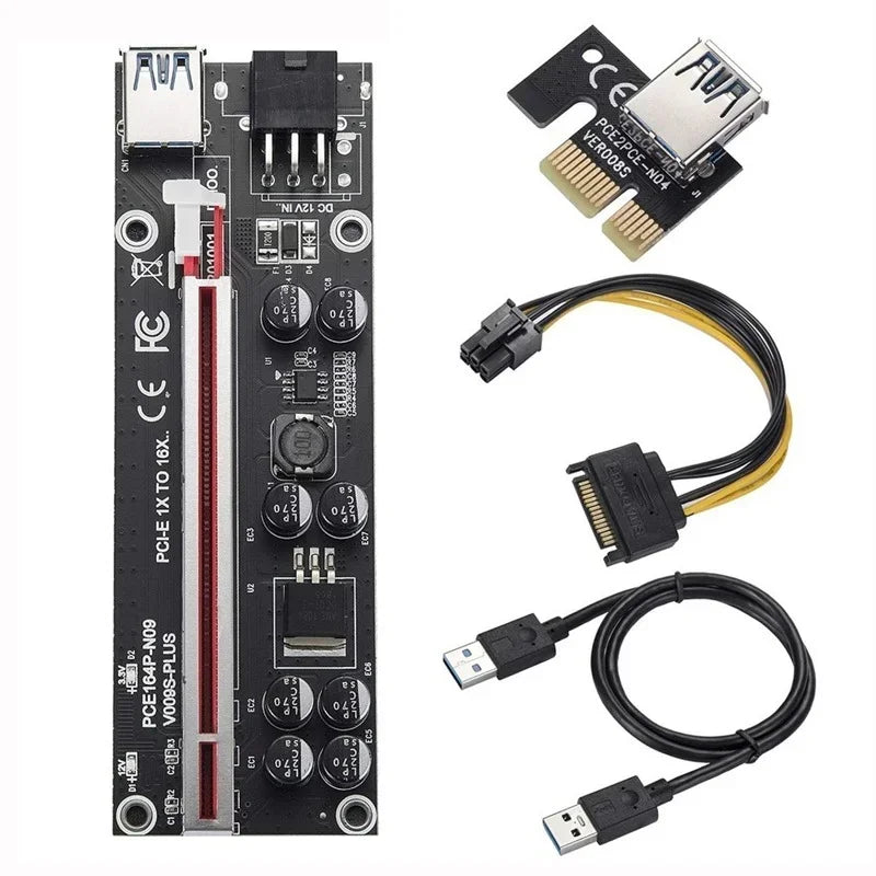 NEW VER009S Plus PCI-E Riser Card 009S Plus PCIE X1 to X16 4Pin 6Pin Power 60CM USB 3.0 Cable for Graphics Card GPU Miner Mining Qme