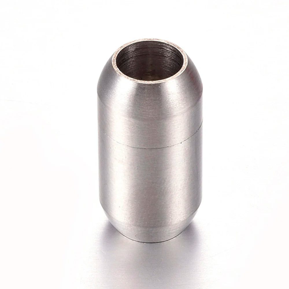 PandaHall 10pcs Tarnish Resistant 304 Stainless Steel Magnetic Clasps with Glue-in Ends, Matte Surface, Oval 19x10mm, Hole: 6mm Qme