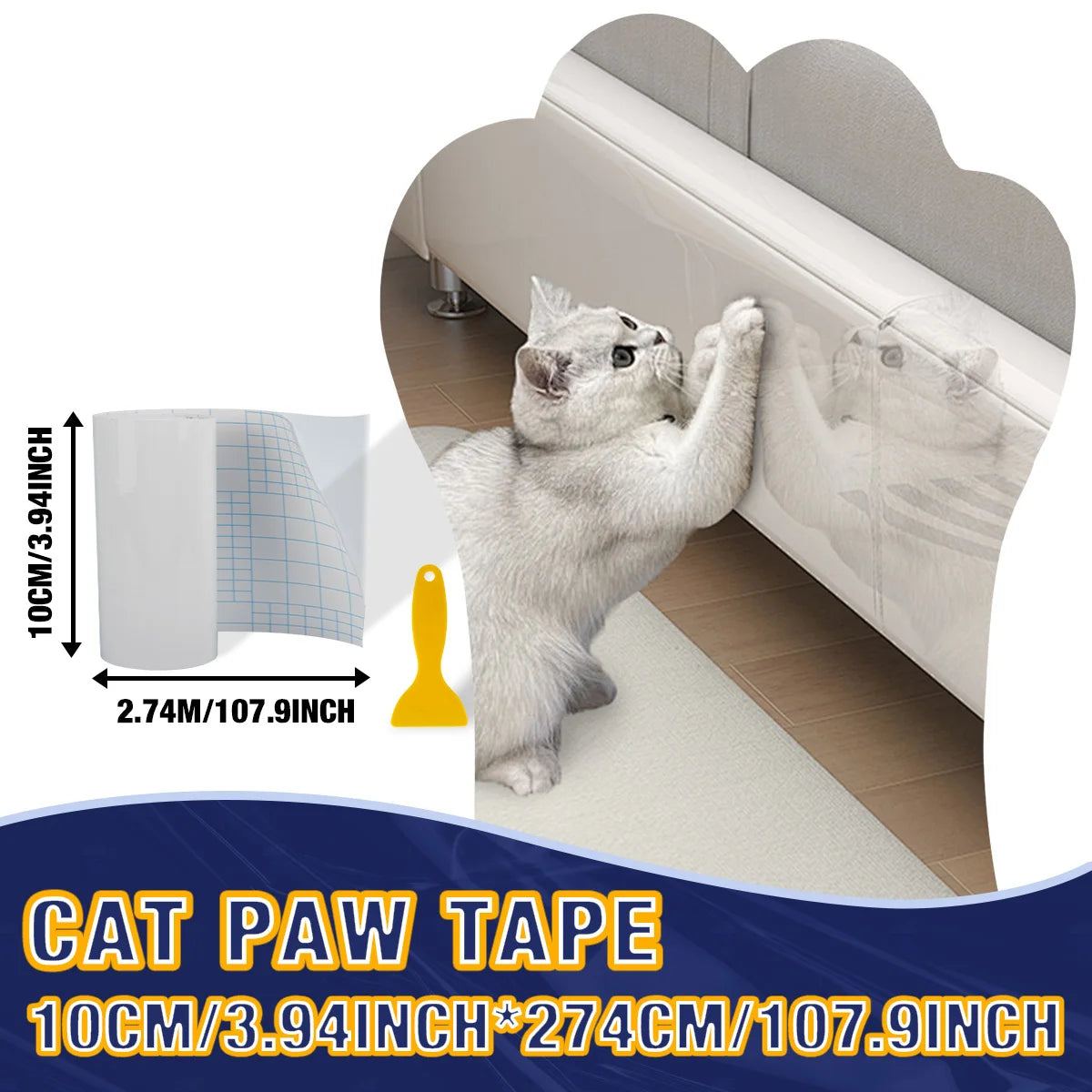Cat Scratch Deterrent Tape Furniture Protectors From Cats Transparent Self-Adhesive Pet Training Tape for Sofa Furniture Sticker Qme 10cmX274cm
