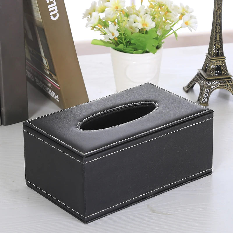Household Tissue Storage Box Leather Car Paper Dispenser Container Qme
