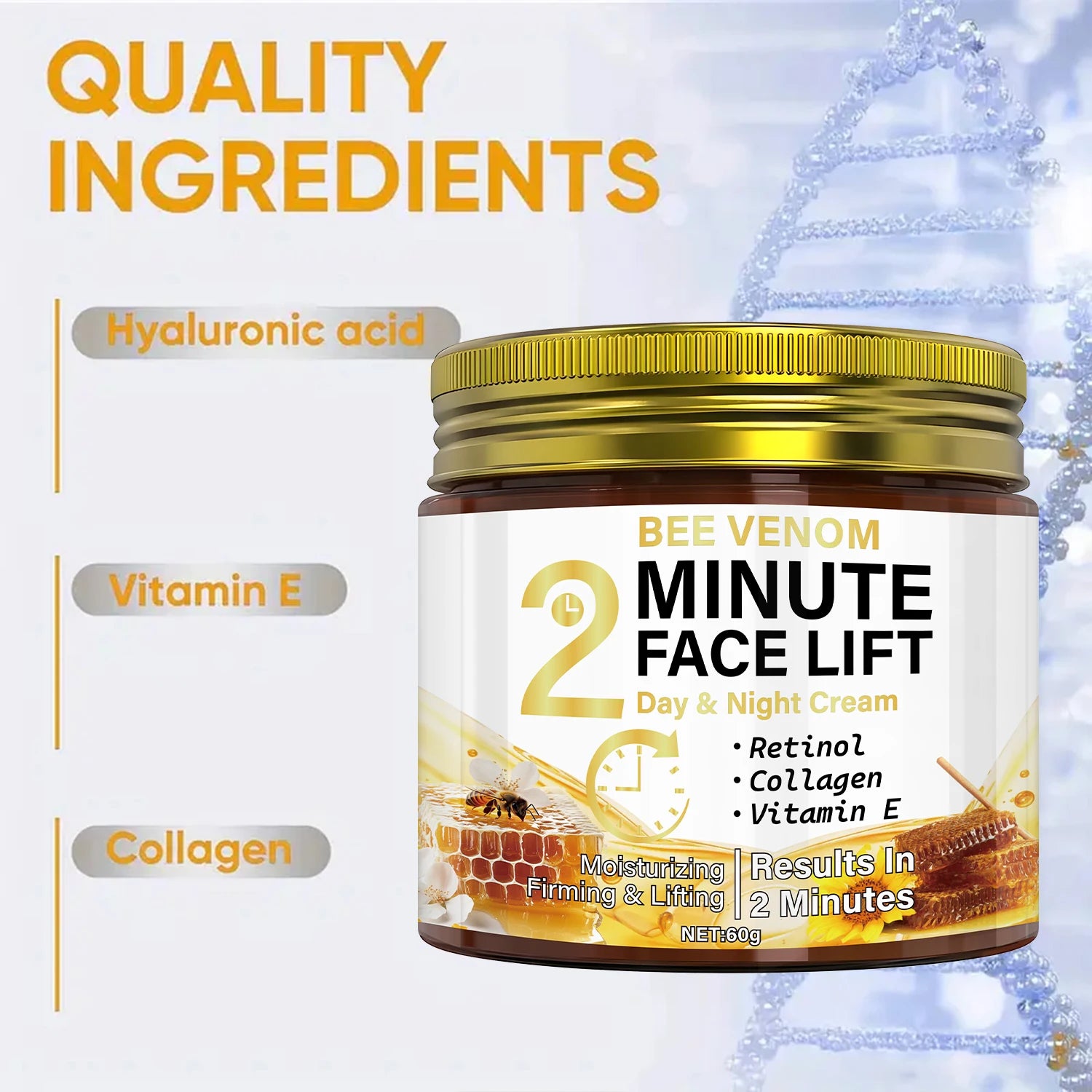 Bee Venom Anti-Aging Day & Night Cream with Retinol & Collagen - Intense Moisturizing & Firming Face Lift Treatment Qme
