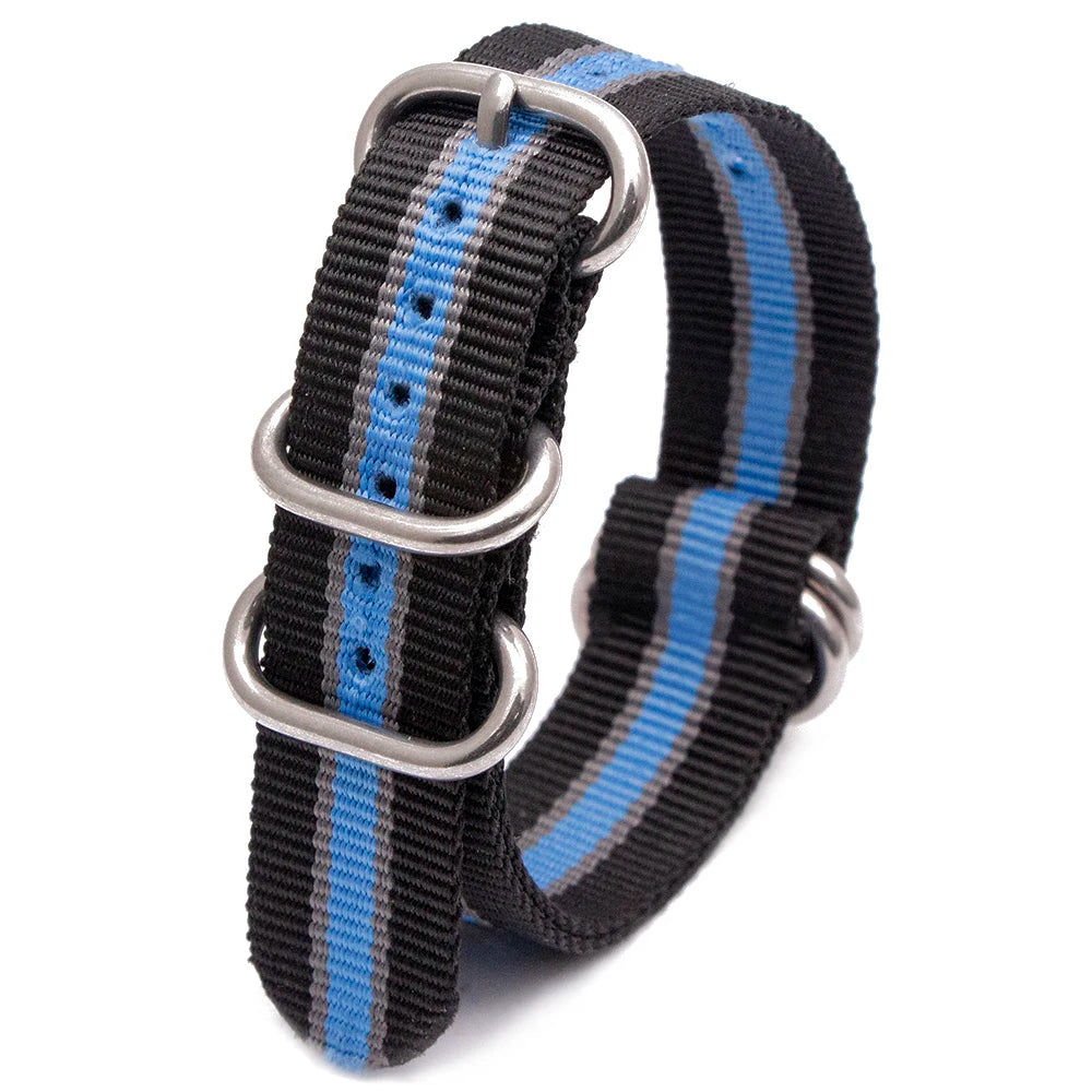 Durable Nylon Watch Strap Army Sport Style Watch Band 18/20/22/24MM 41 Colors Replacement Watch Accessories Qme 2Black2Gray1Skyblue 24mm
