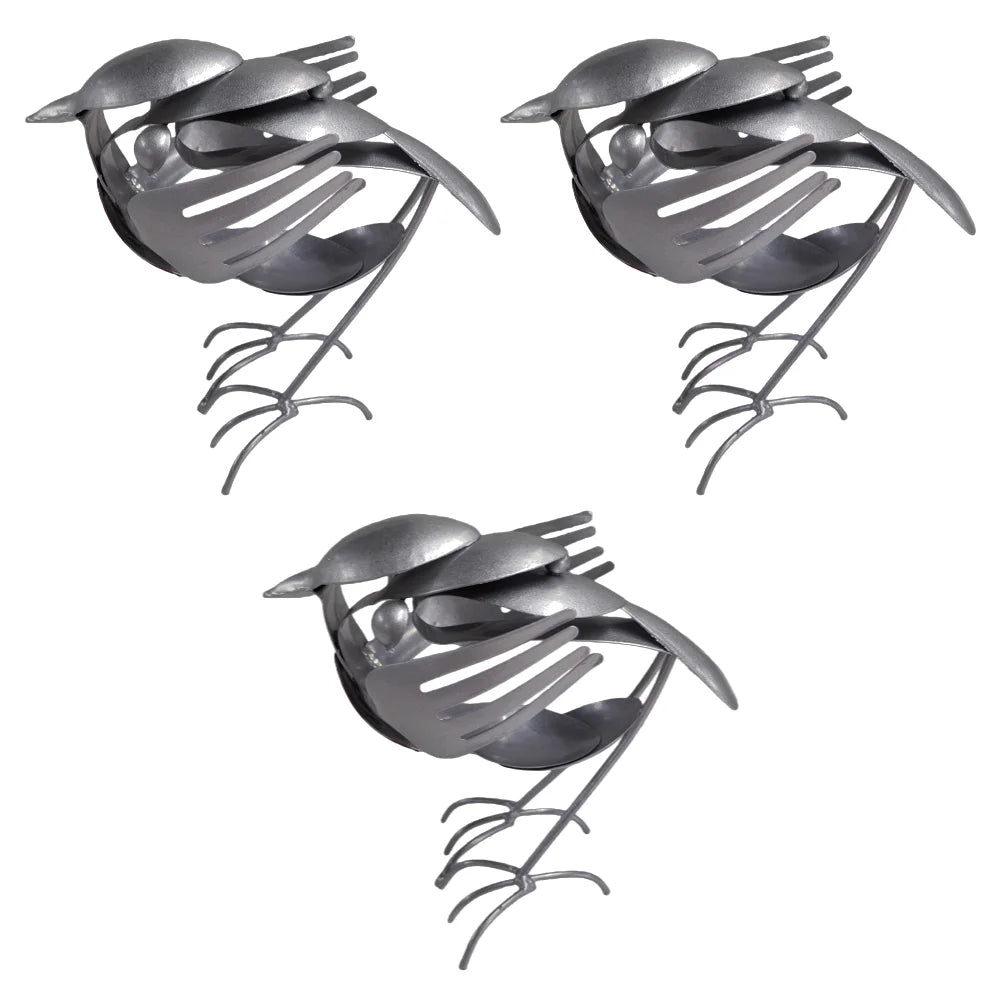 Metal Bird Sculpture for Outdoor Garden Yard Decor Handmade Recycled Fork & Spoon Bird Statue Unique Gift for Bird Lovers Qme 3 PCS