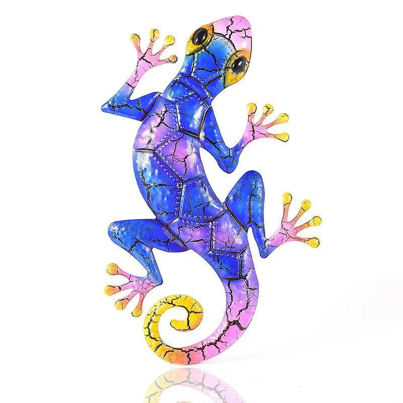 Metal Gecko Yard Garden Decoration for Outdoor Statues Home-garden Wall Decor Miniature Accessories Sculpture Lizard Ornaments Qme Blue