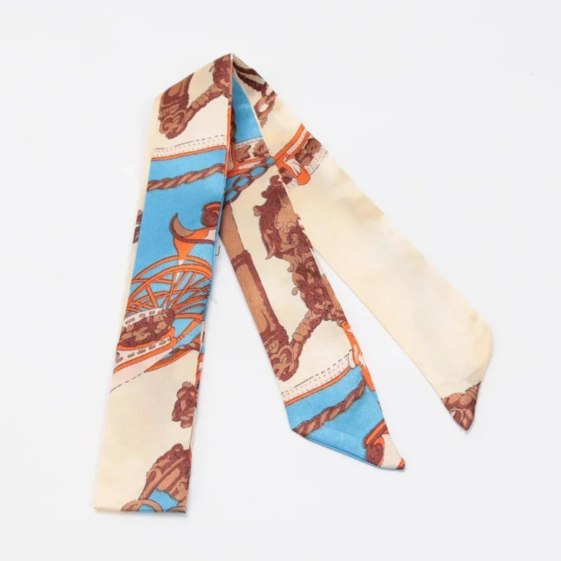 Skinny Scarf Hair Small Women Simple Handle Ribbon Fashion Printing Qme A-16
