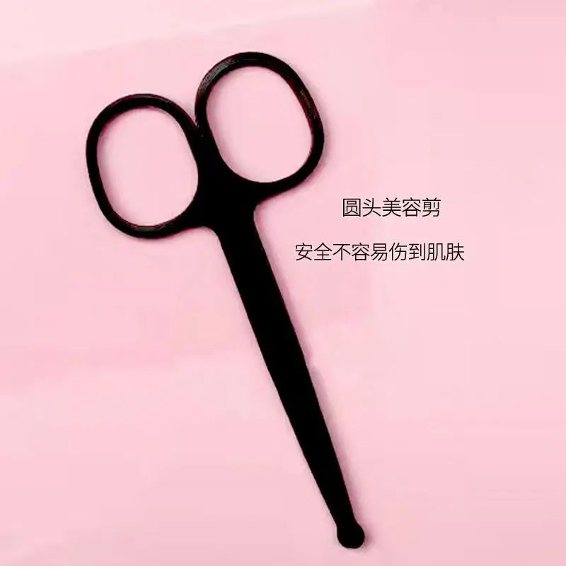 Silver Mirror Light Black Round Head Safety Nose Hair Scissors Qme