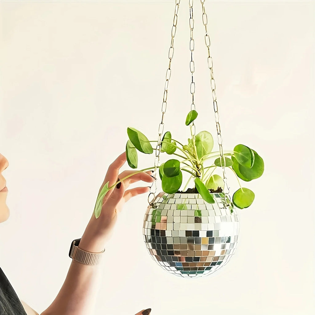 Bohemian Geometric Party Ball Hanging Mirror with Metal Chain And Wood Ring Multi-Purpose Storage for Pens Makeup Brushes Indoor Qme
