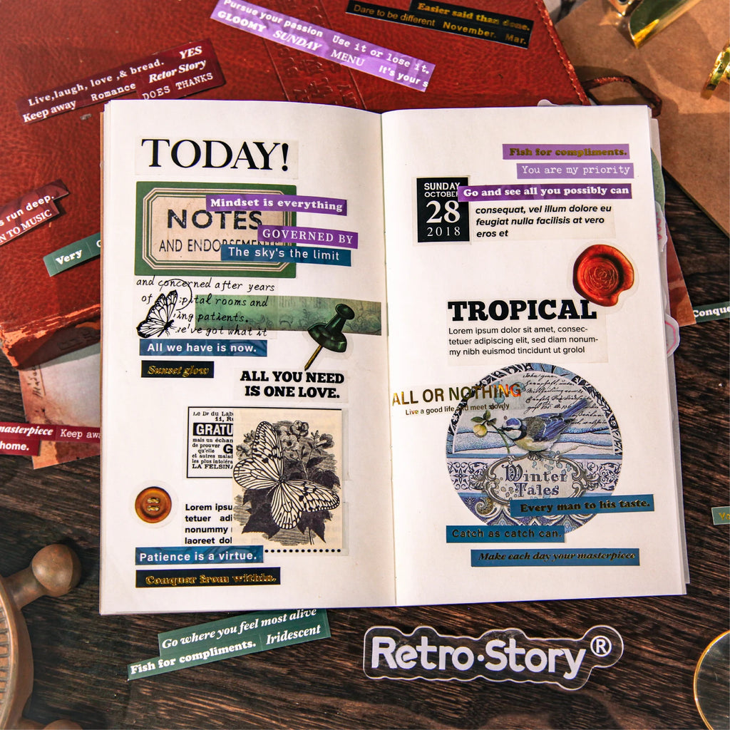 4 sheets Vintage English Text Label Stickers DIY Collage Junk Journal Scrapbook Supplies Decor Memo Sticker School Stationery Qme