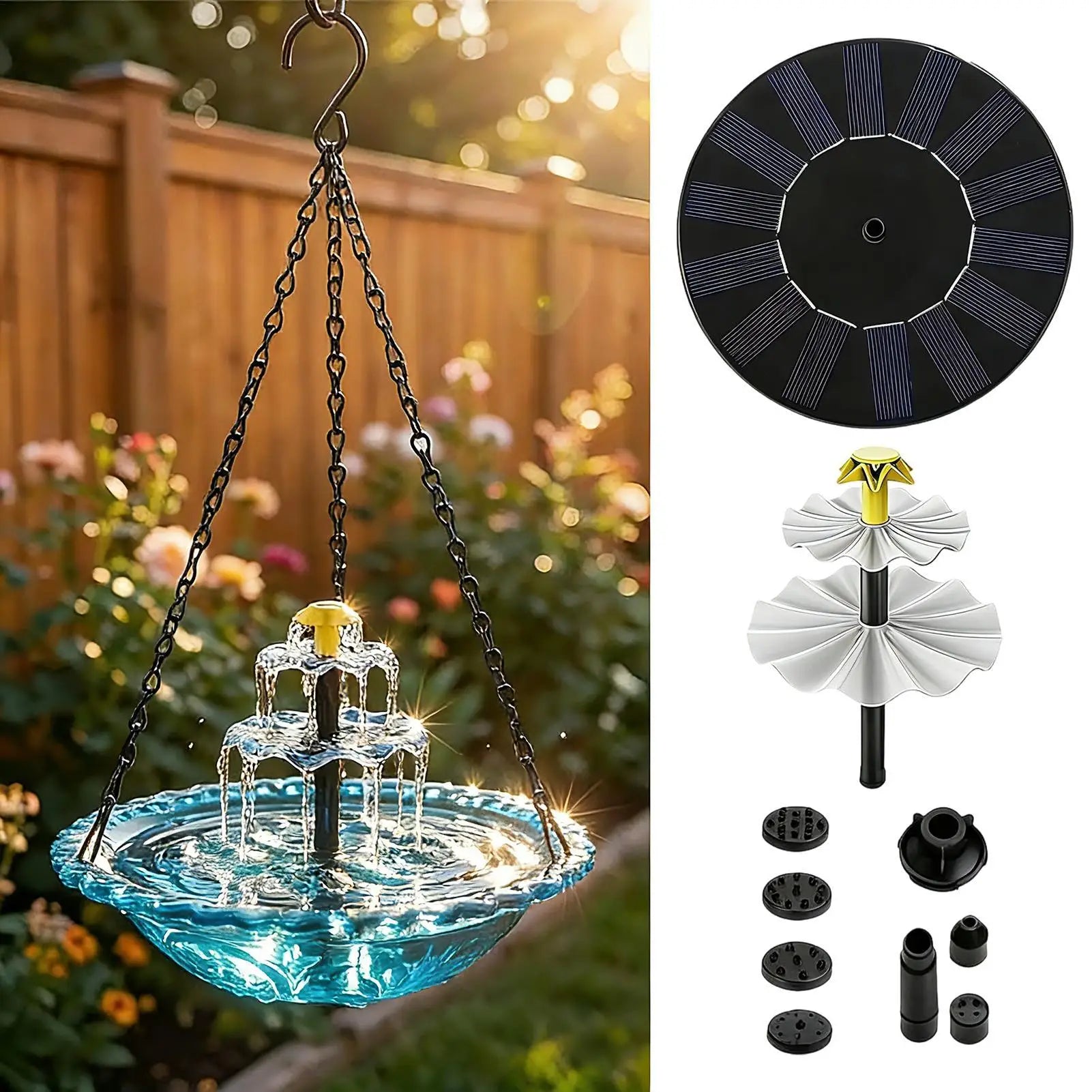 Solar Bird Bath Backyard Decor Powered Fountain Outdoor Garden Yard Qme