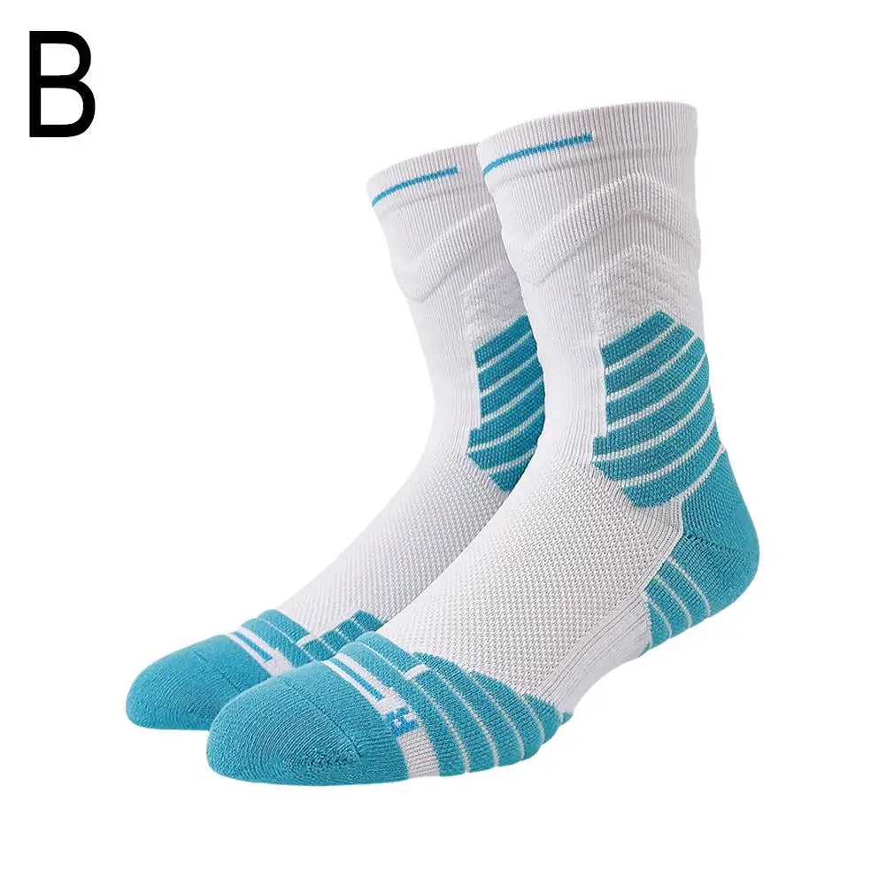 Men Sports Socks Basketball Socks Terry Sole Athletic Running Socks Non Slip Comfy Trekking Socks Breathable for Running Riding Qme white-blue One Size