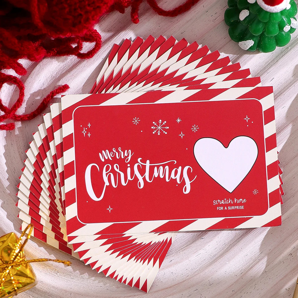 10Pcs/20Pcs Creative Merry Christmas Themed Lucky Scratch-Off Cards, Cute Cartoon Christmas Element Surprise Greeting Cards Qme