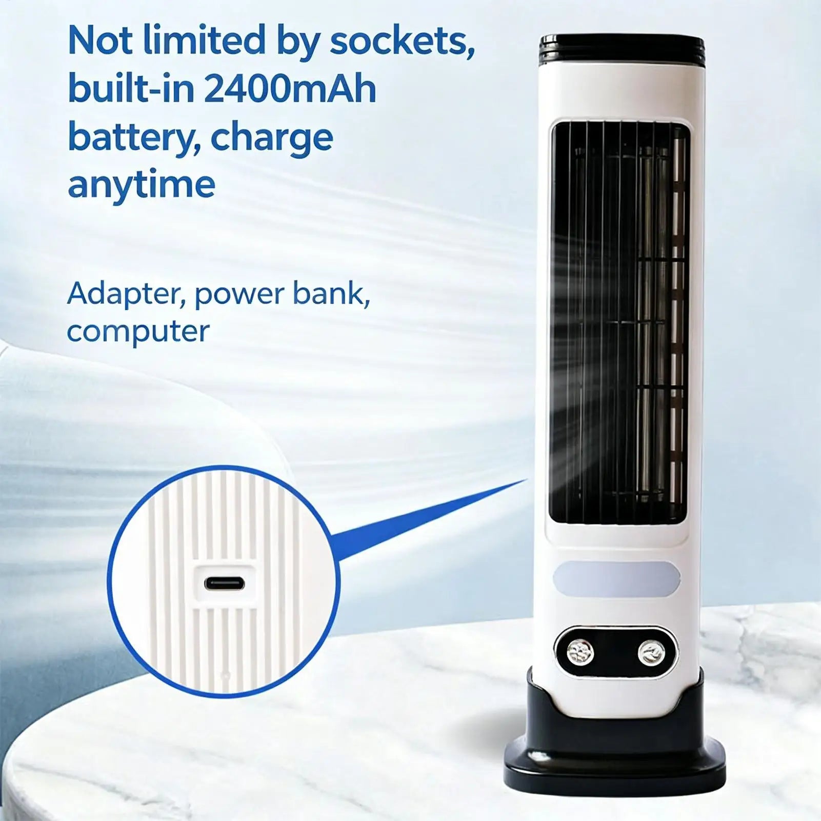 Vertical Fan 5-speed Floor Wind Blower USB Charging Adjustable Vent Low-noise Bedroom Tower Fan for Camping Beach Office Desktop Qme