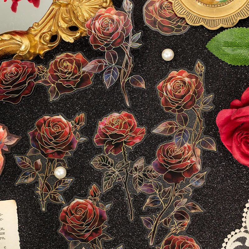 10 pcs Retro Rose Sticker Decor Junk Journal Collage Materials Diary Album Planner DIY Scrapbook Stickers Aesthetic Stationery Qme