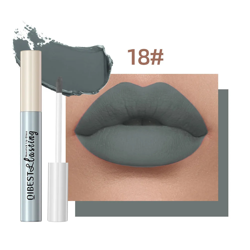 Nude Matte Lip Gloss 24 Colors Long-lasting Velvet Lipstick Waterproof Non-stick Cup Sexy Red Dark Lip Tint Makeup Cosmetic Qme 18