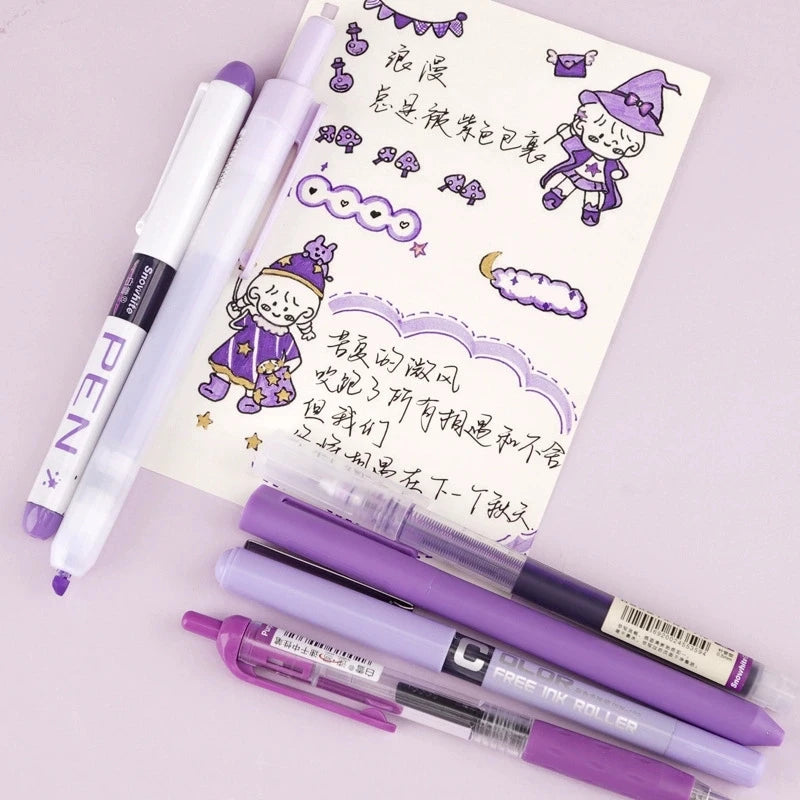 6pcs/set High Quality Gel Pen Straight Liquid Gel Pen Ballpoint Pen for School Office Stationery Kawaii Cute Qme