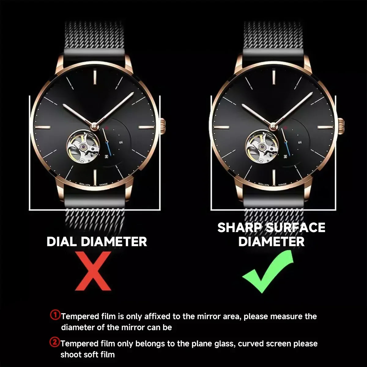 Universal Tempered Glass Smartwatch Screen Protector Protective Film 28mm 30mm 32mm 38mm 40mm 41mm 42mm Diameter 26-46mm Qme