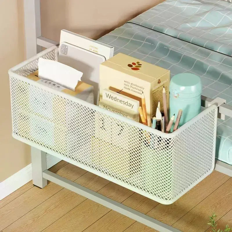 Bedside Hanging Storage Basket Space Saving Multifunctional Metal Bedside Shelf For Hotel Office Dorm Bed & Bunk Bed Bedroom Qme