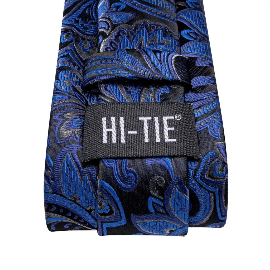 Hi-Tie Navy Blue Floral Striped Silk Elegant Tie For Men Groom Wedding Men Necktie Pocket Square Cufflink Accessory Wholesale Qme