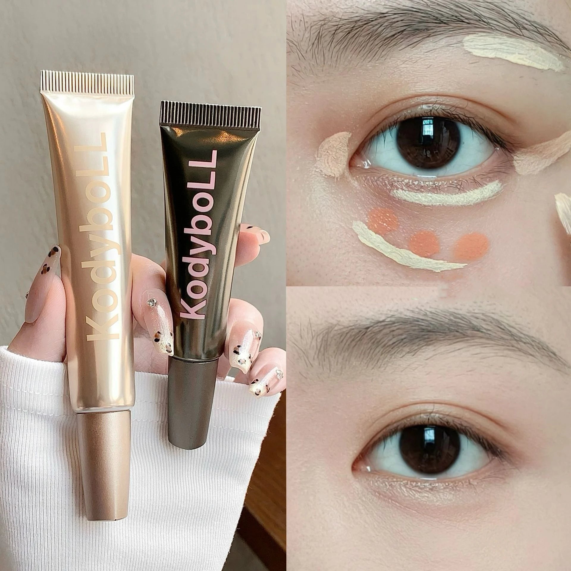 2 Colors Liquid Concealer, Waterproof Under Eye Corrector for Dark Circles Tear Trough, Full Coverage Spot Concealer Makeup Qme Set