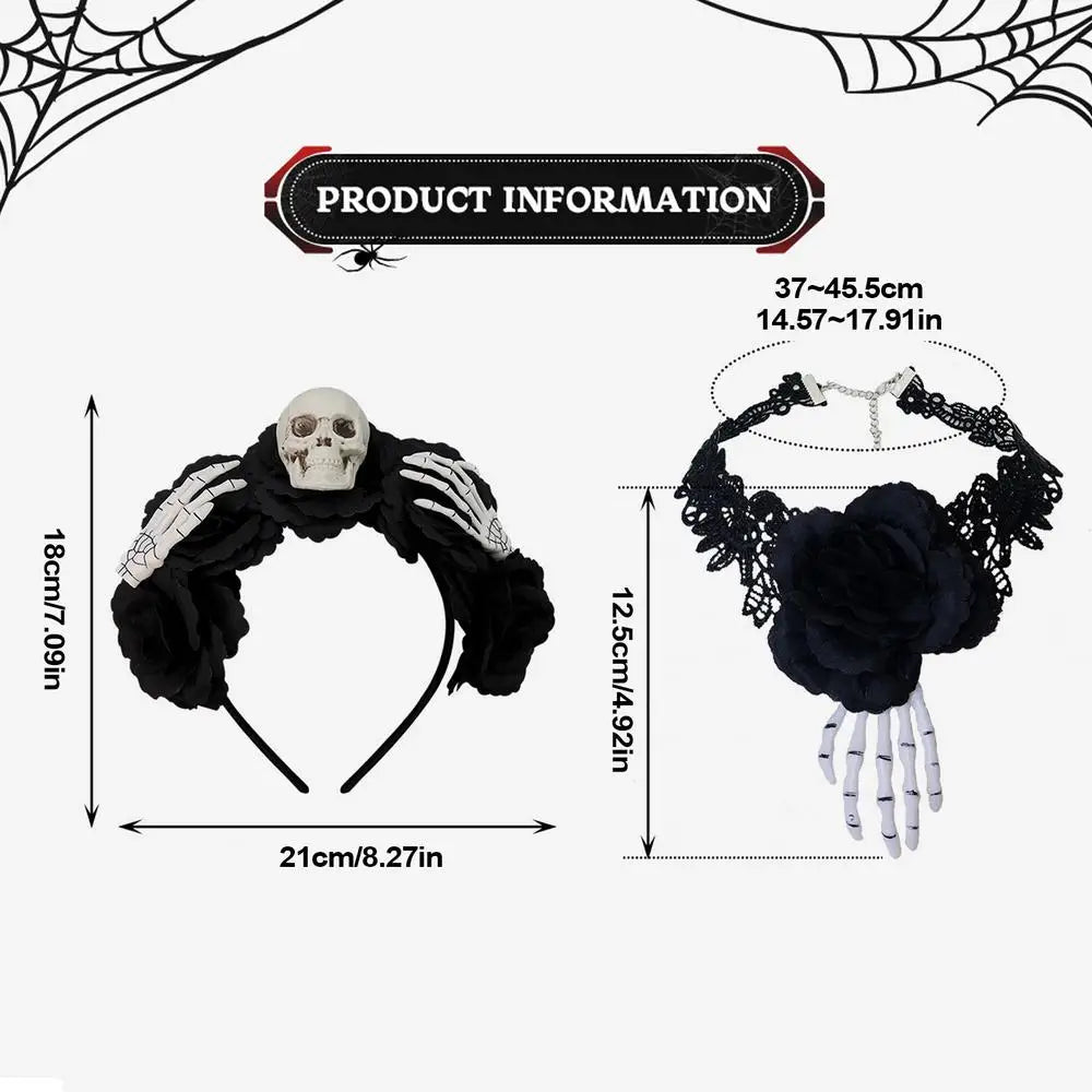 Gothic Lace Necklace Women Hair Hoop Choker Soft Goth Headdress Qme Black CN