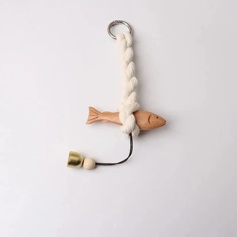 Marine Beach Themed Wood Fish Sculpture Bell Handcrafted Wall Hanging Qme