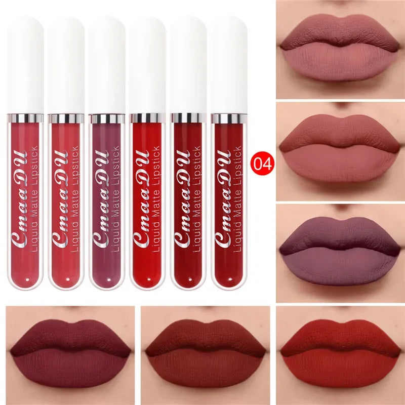 6 Colors/Set Fashion Matte Lip Gloss Sets Natural Moisturize Waterproof Lasting Velvet Sexy Red Liquid Lipstick Beauty Cosmetic Qme