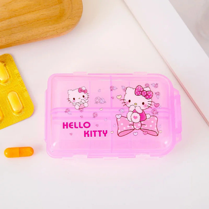 Hello Kitty Kuromi Storage Box Portable, Transparent, Multi-Compartment Pill Organizer Moisture-Proof, Airtight Pill Box Qme
