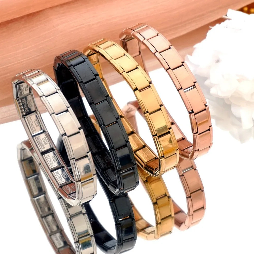 Italian Charm Stainless Steel Bracelets For Women Men 9mm Width Elastic DIY Modular Bracelet Jewelry Gift Black Gold Bracelets Qme