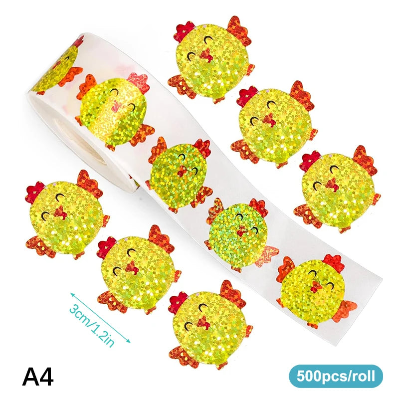500pcs/roll Easter Bunny Carrot Stickers Holographic Waterproof Stickers For Easter Egg Hunt, Party Decorations, Scrapbooking Qme A4