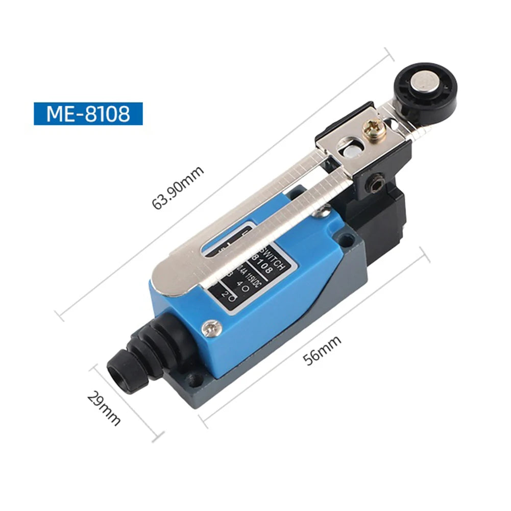 IP65 Waterproof Travel Switch ME-8108 Limit Sensor Switch Limit Switch Rotary Adjustable Roller Lever Arm Travel Switch 1NO1NC Qme